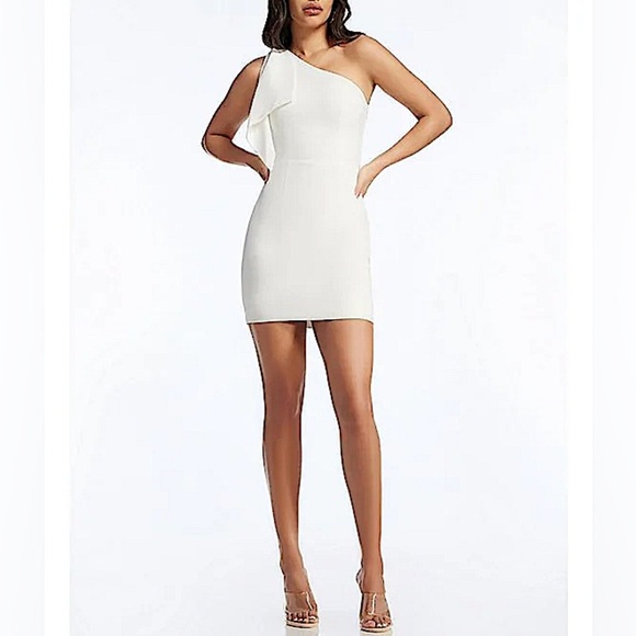 Dress the Population Women’s M Tiff One Shoulder Tie Mini Bow White Cocktail - Picture 1 of 9